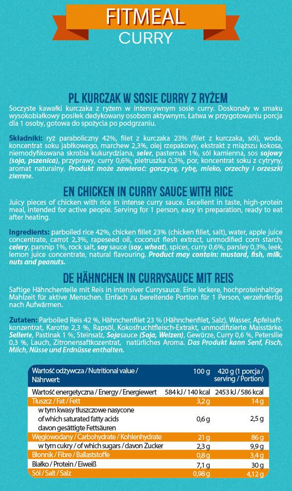 FitMeal Curry | Mâncare bogată în proteine ​​gata de consumat - 420 de grame