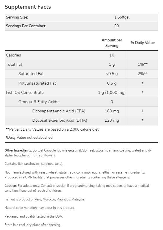 Omega-3 acoperit enteric - 180 de capsule moi
