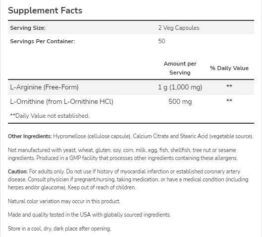 Arginina/Ornitina 500/250 mg - 250 capsule