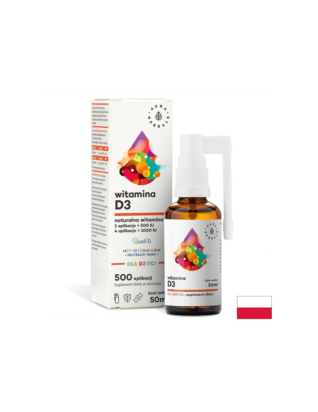 Îngrijirea oaselor și imunitate puternică - Vitamina D3 pentru copii și adulți, Spray de gură, 50 ml Aura Herbals
