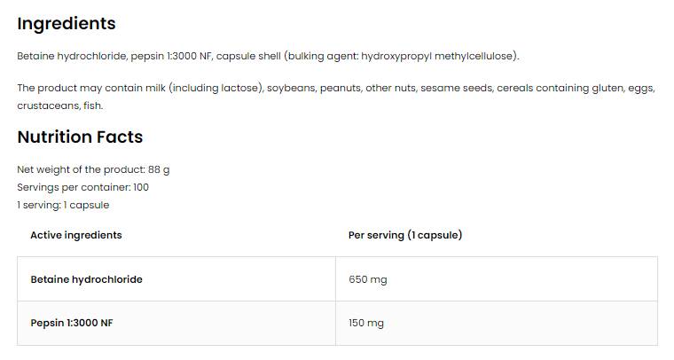 Betaina HCI + Pepsina 100 capsule