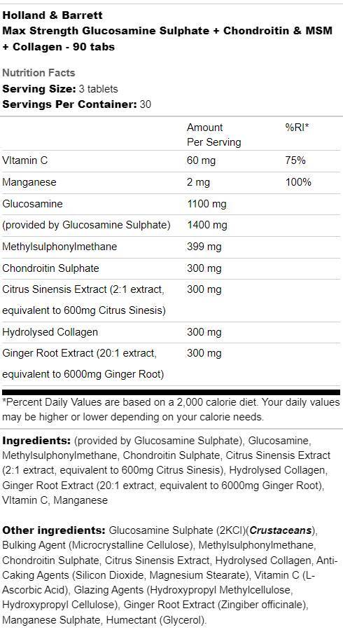 Sulfat de glucozamină cu putere maximă | Plus condroitină, MSM și colagen - 180 de tablete