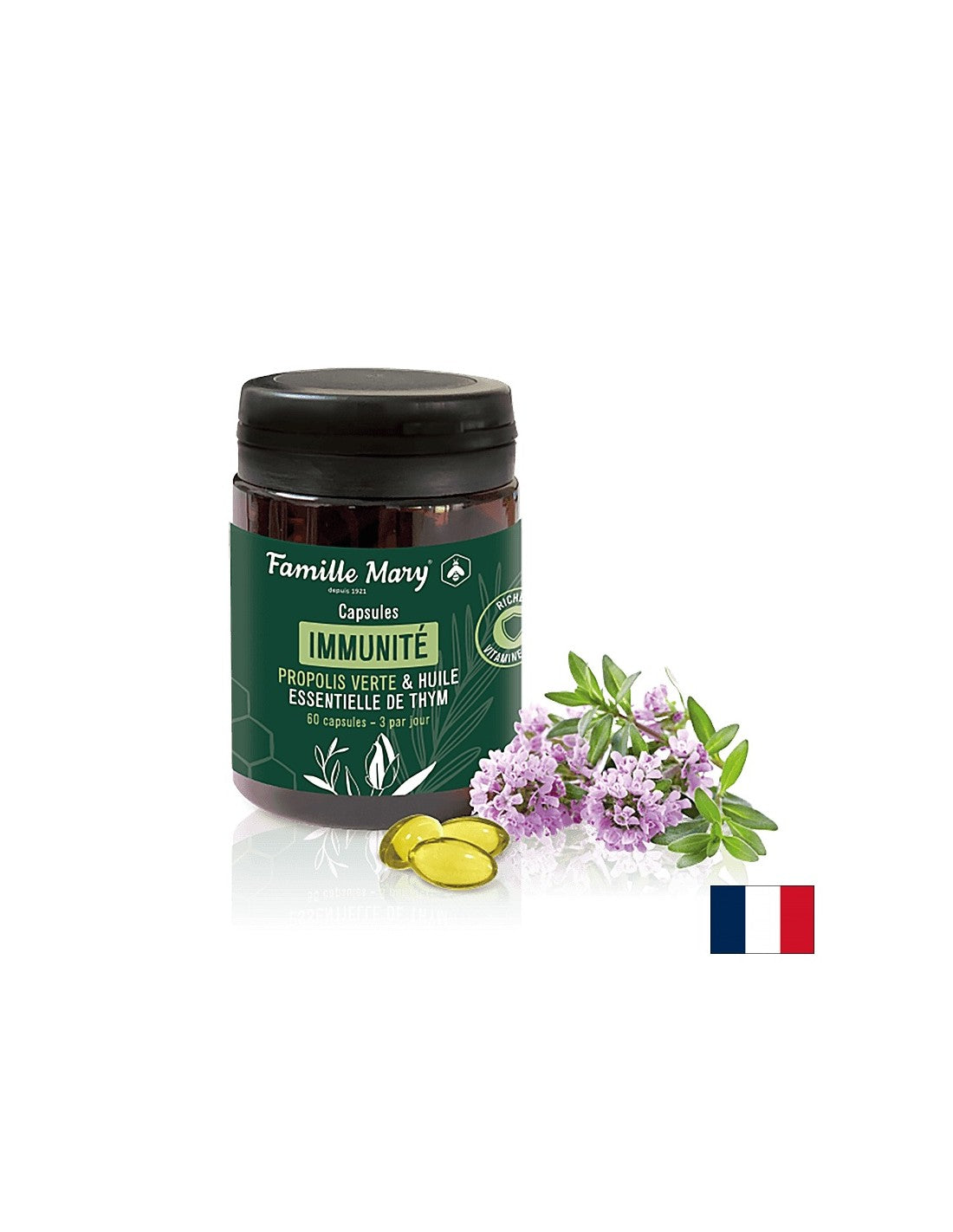 Immunité / Propolis verde + ulei de cimbru și vitamina D3, 60 capsule Famille Mary