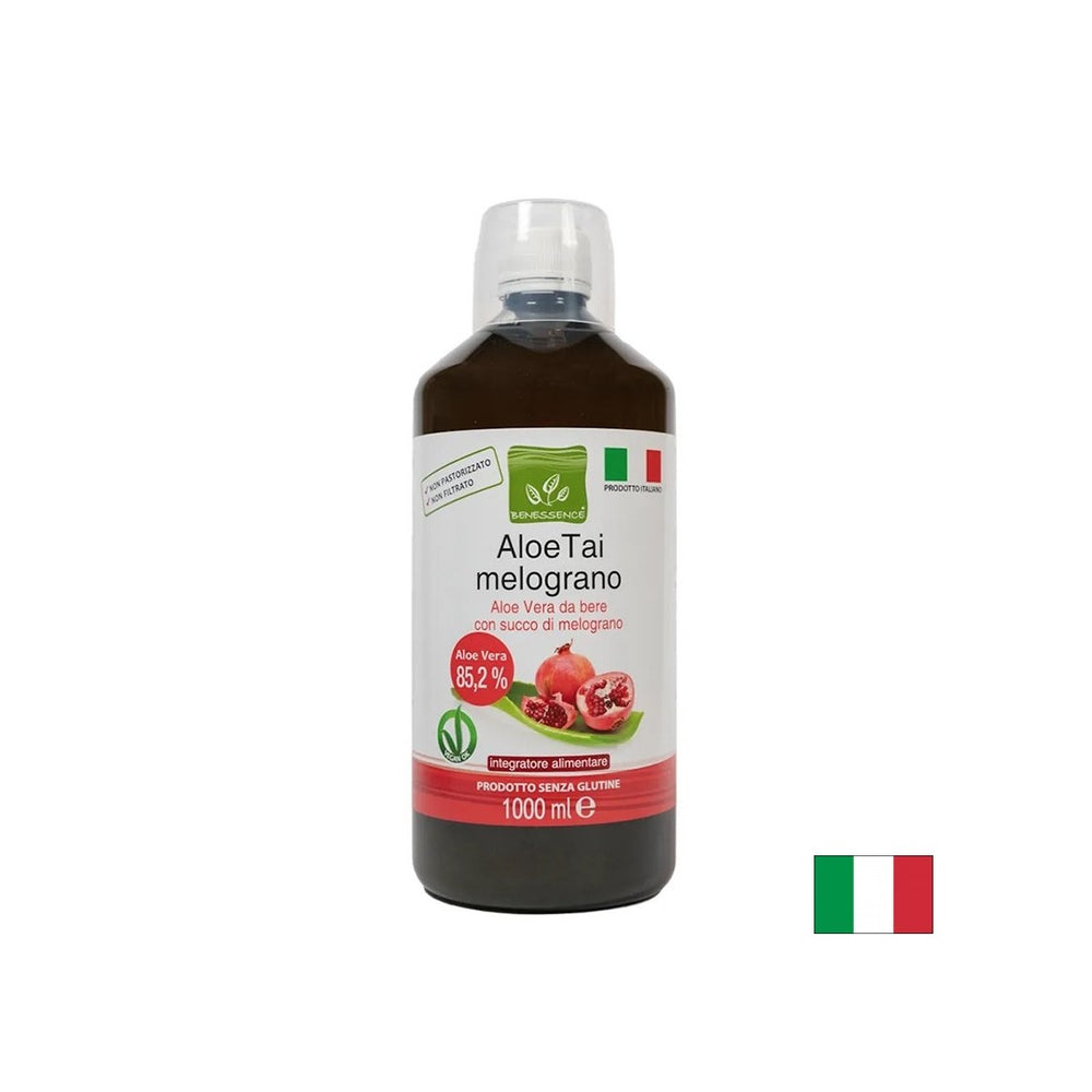 Aloe vera (suc și pulpă din frunze) + suc de rodie - Imunitate, digestie, protecție antioxidantă. 1 litru, 20 de doze