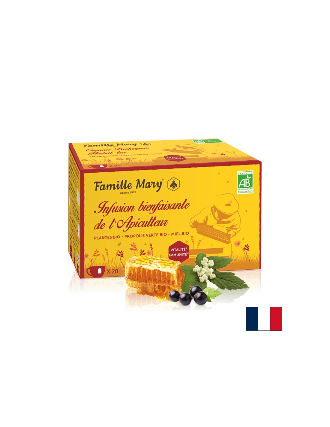 Infuzie bienfaisante de l'Apiculteur/ Ceai de plante pentru sistemul imunitar cu propolis verde si miere, 20 pungi de filtru