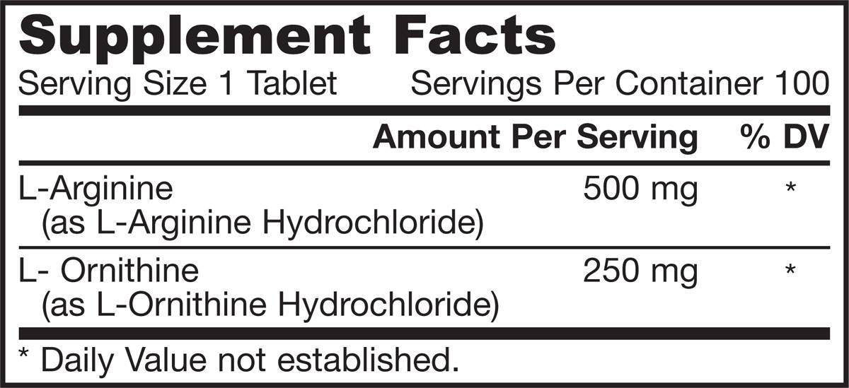 Arginina + Ornitina 750 mg 100 Tablete