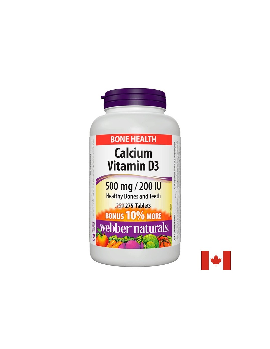 Калций 500 mg + Витамин D3 200 UI - За здрави кости и зъби, 275 таблетки