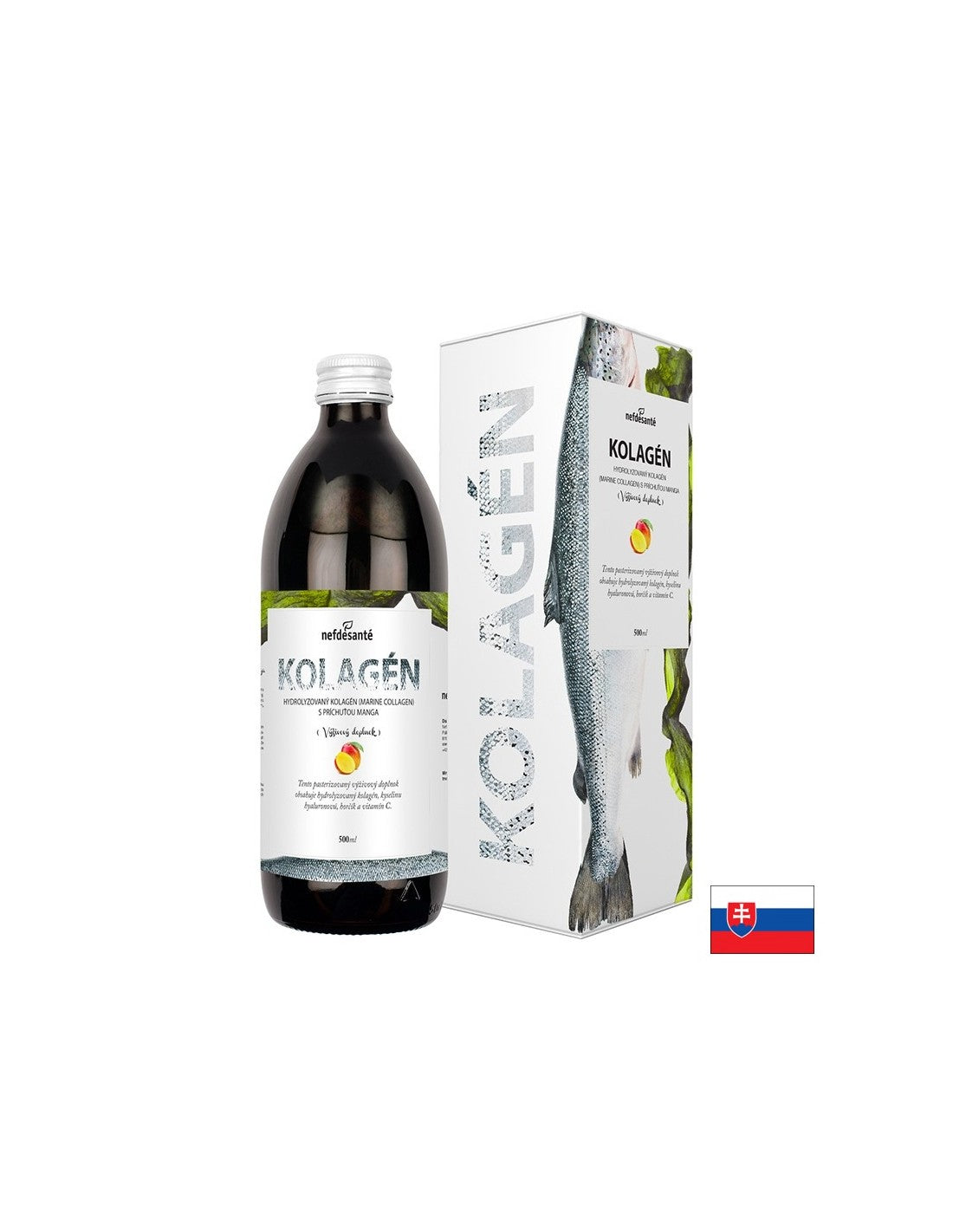 Colagen marin, acid hialuronic, vitamina C și magneziu - Formulă pentru păr, piele și unghii, 500 ml, 16 doze (aromă de mango)