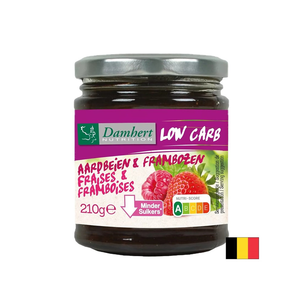 Dulceață de zmeură și căpșuni cu conținut scăzut de zahăr și carbohidrați, 210 g