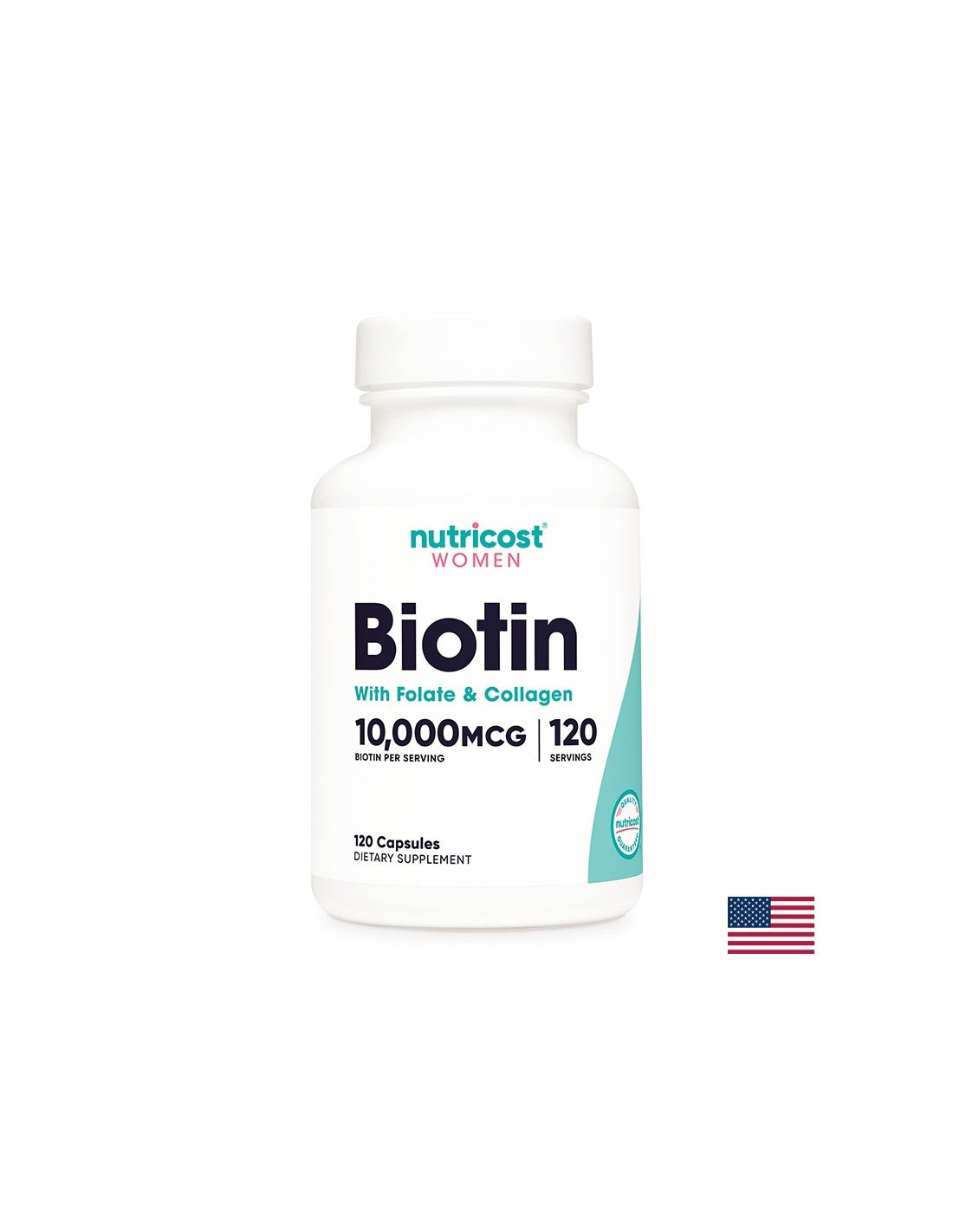 Păr, Piele, Unghii - Biotină cu Folat și Colagen, 120 capsule Nutricost
