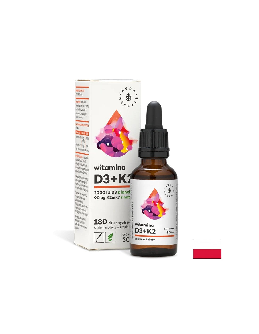 Oasele și Dinții - Vitamina D3 + K2, 30 ml picături Aura Herbals