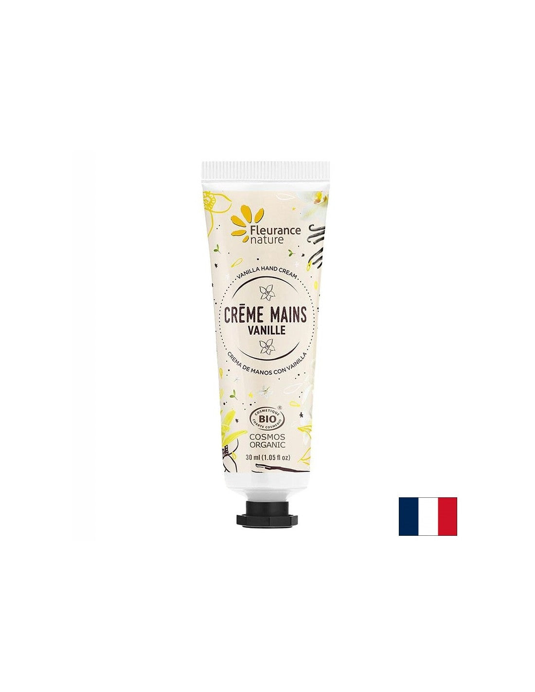 Cremă de mâini cu apă florală de trandafir Damacena, unt de shea, aloe vera, parfum de vanilie, 30 ml Fleurance Nature