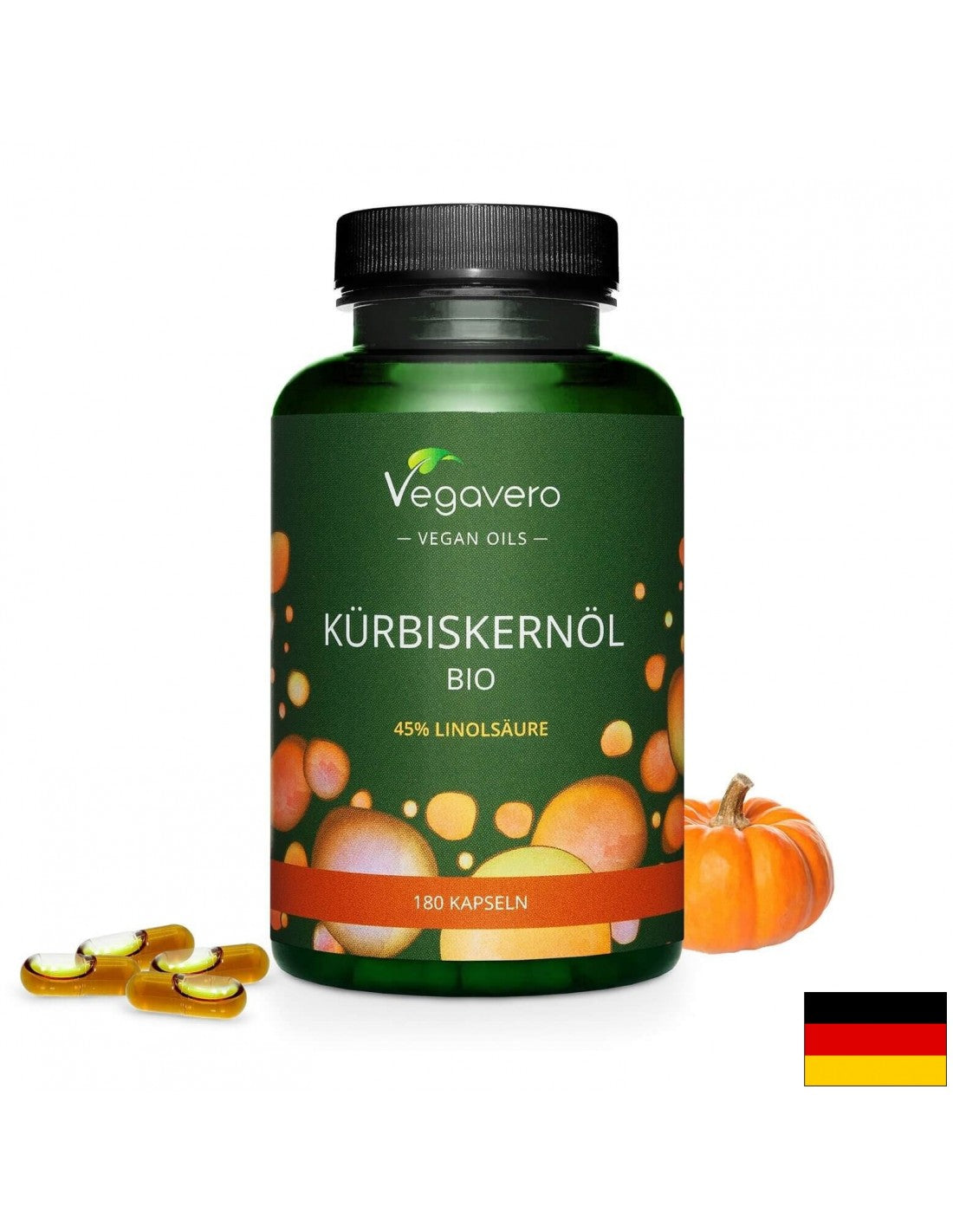 Kürbiskernöl Bio/ Ulei organic din seminte de dovleac, 180 capsule, 100% Vegan Vegavero