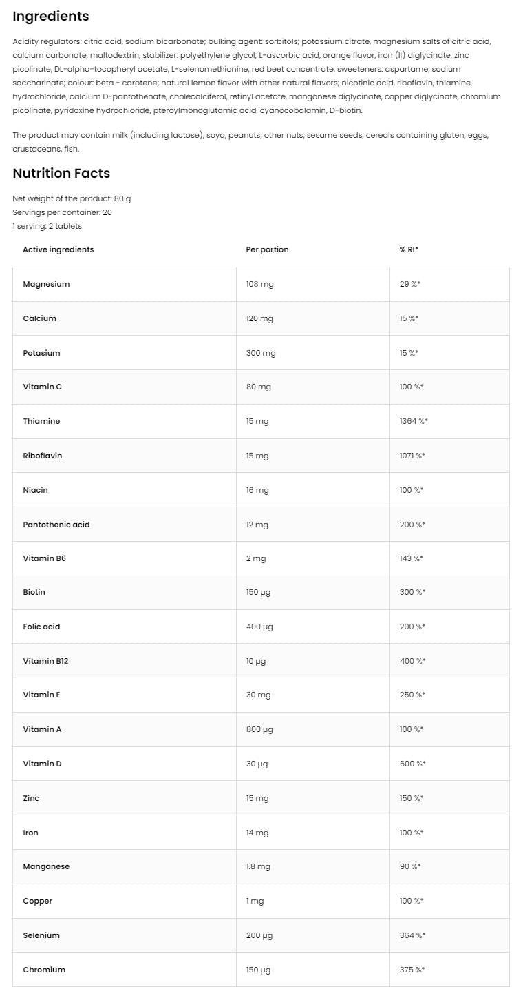 VitaandMinerals | Vitamine și minerale efervescente 20 tablete solubile
