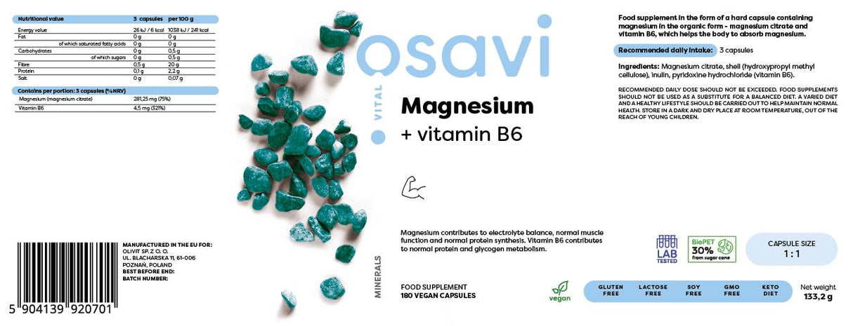 Citrat de magneziu + Vitamina B6 - 180 capsule