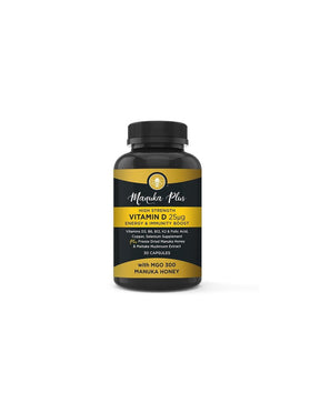 Manuka Plus High Strength Vitamin D3 25 µg Energy & Immune Boost / Formula for strong immunity with manuka honey, 30 capsules - Nutra Best Europe