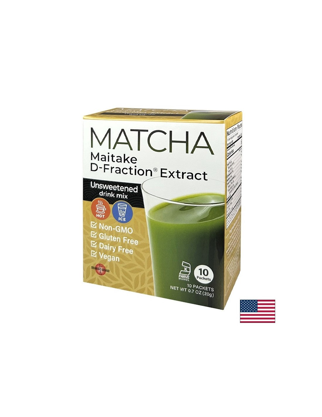 Matcha cu extract de Maitake D-Fraction®, 10 pliculețe