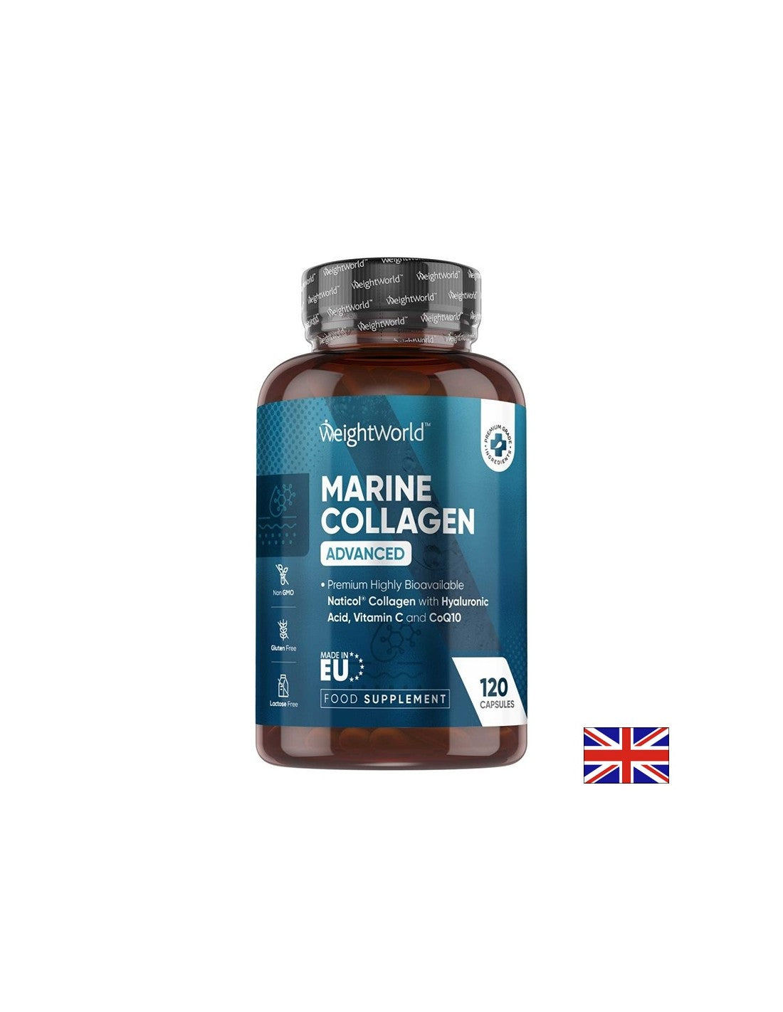 Piele tanara - Articulatii sanatoase - Colagen marin hidrolizat, vitamina C, acid hialuronic, zinc si coenzima Q10, 120 capsule