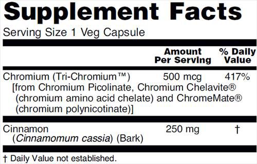 Tri-Chromium 500 mcg + Scorțișoară - 90 capsule