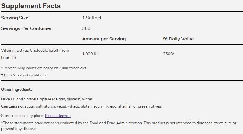 Vitamina D-3 1000 UI - 180 capsule de gel