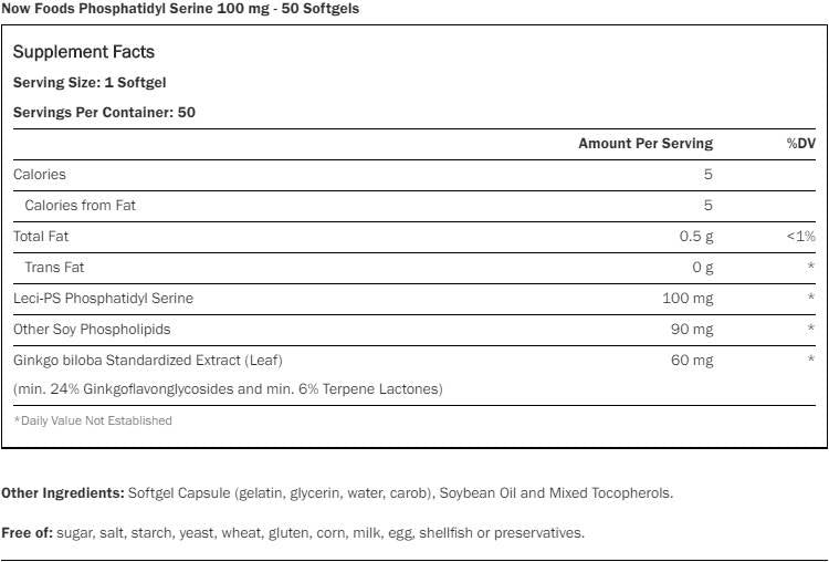Fosfatidil Serina 100 mg + Ginkgo [50 capsule de gel, 50 doze]