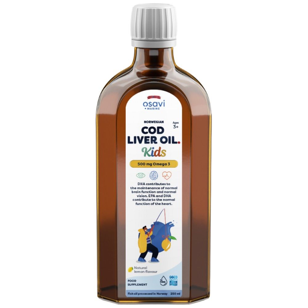 Ulei de ficat de cod norvegian copii | Omega lichid cu aromă de lămâie - 250 ml