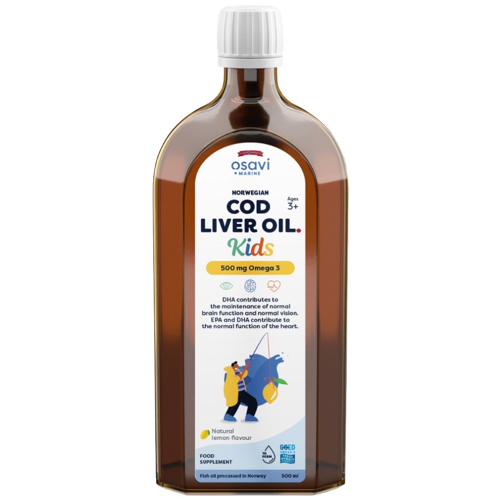 Ulei de ficat de cod norvegian copii | Omega lichid cu aromă de lămâie - 500 ml