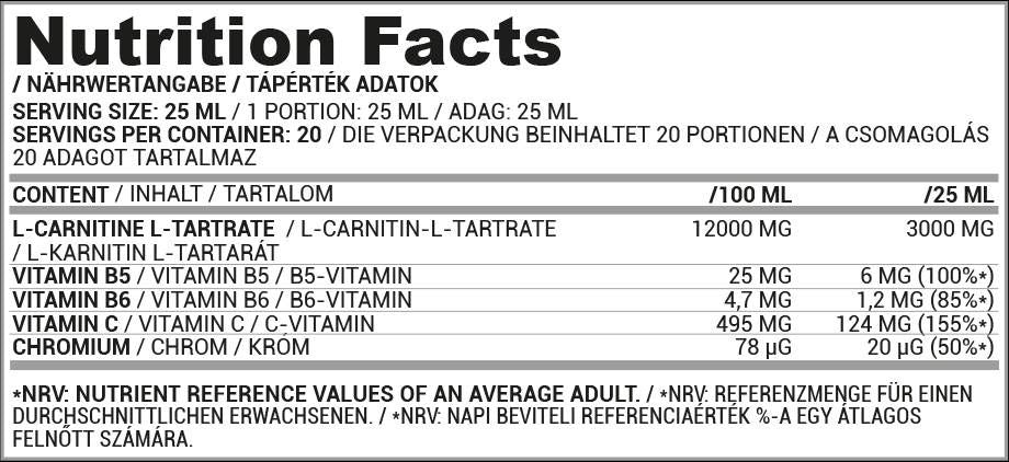 L-Carnitine Liquid Shot 3000 | cu Crom - 20 x 25 ml
