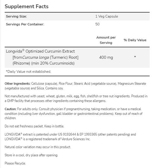 CurcuBrain™ 400 mg | Curcumină optimizată Longvida® - 50 capsule