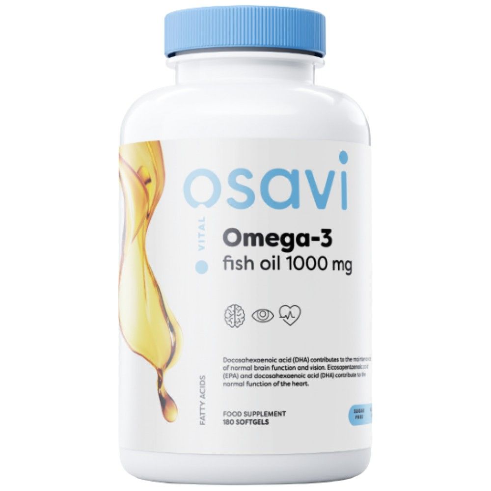 Ulei de pește Omega 3 1000 mg / Aromă de lămâie - 180 capsule de gel