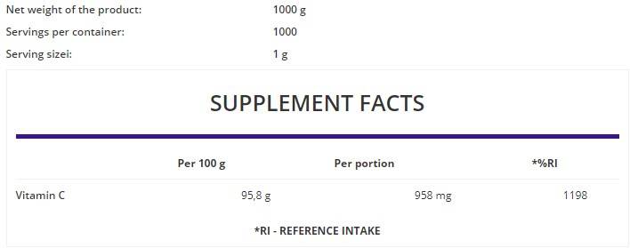 Vitamina C pulbere / aromatizat 1000 grame