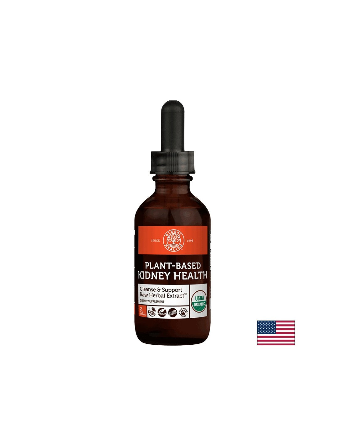 Pe bază de plante Kidney Health Cleanse &amp; Support Raw Herbal Extract / Amestec de plante pentru rinichi sănătoși, 59,2 ml Global Healing