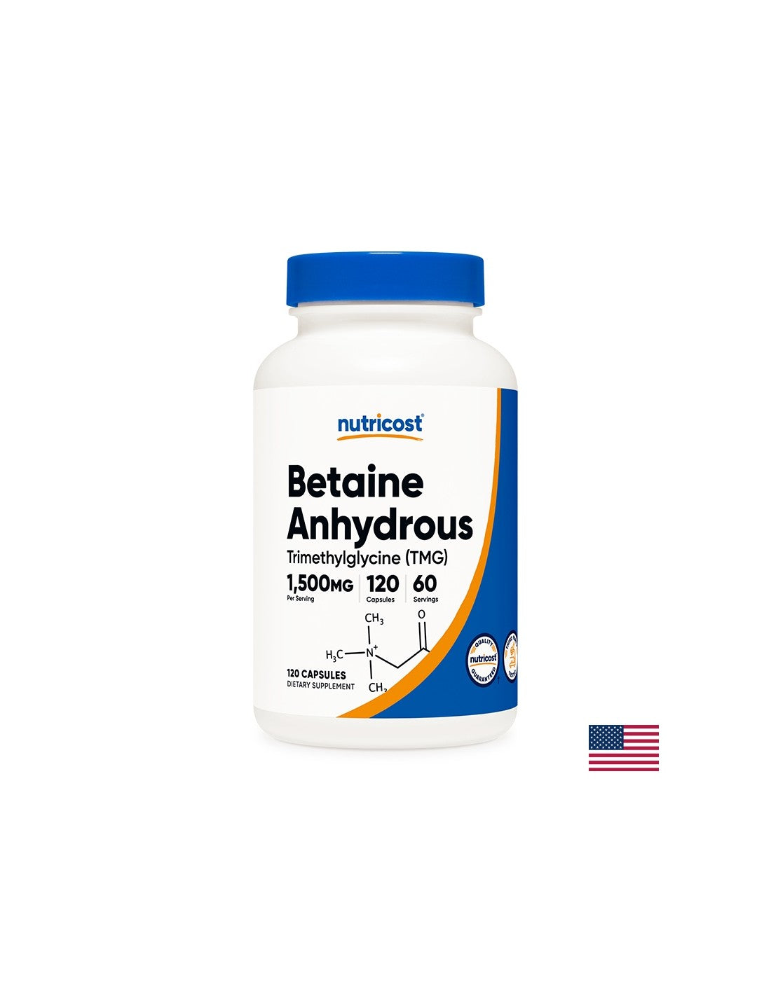 Menține nivelurile normale de homocisteină - Anhidridă de betaină TMG (trimetilglicină), 120 capsule Nutricost