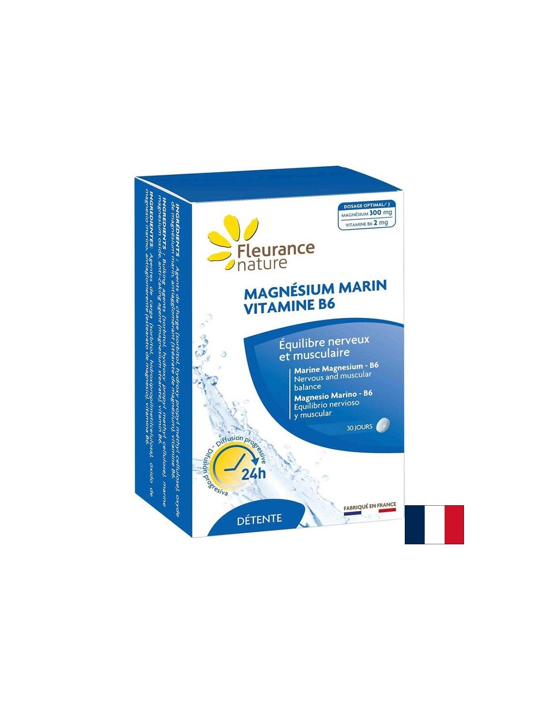Pentru stres, oboseală, crampe musculare - magneziu marin + Vitamina B6, 60 comprimate Fleurance Nature