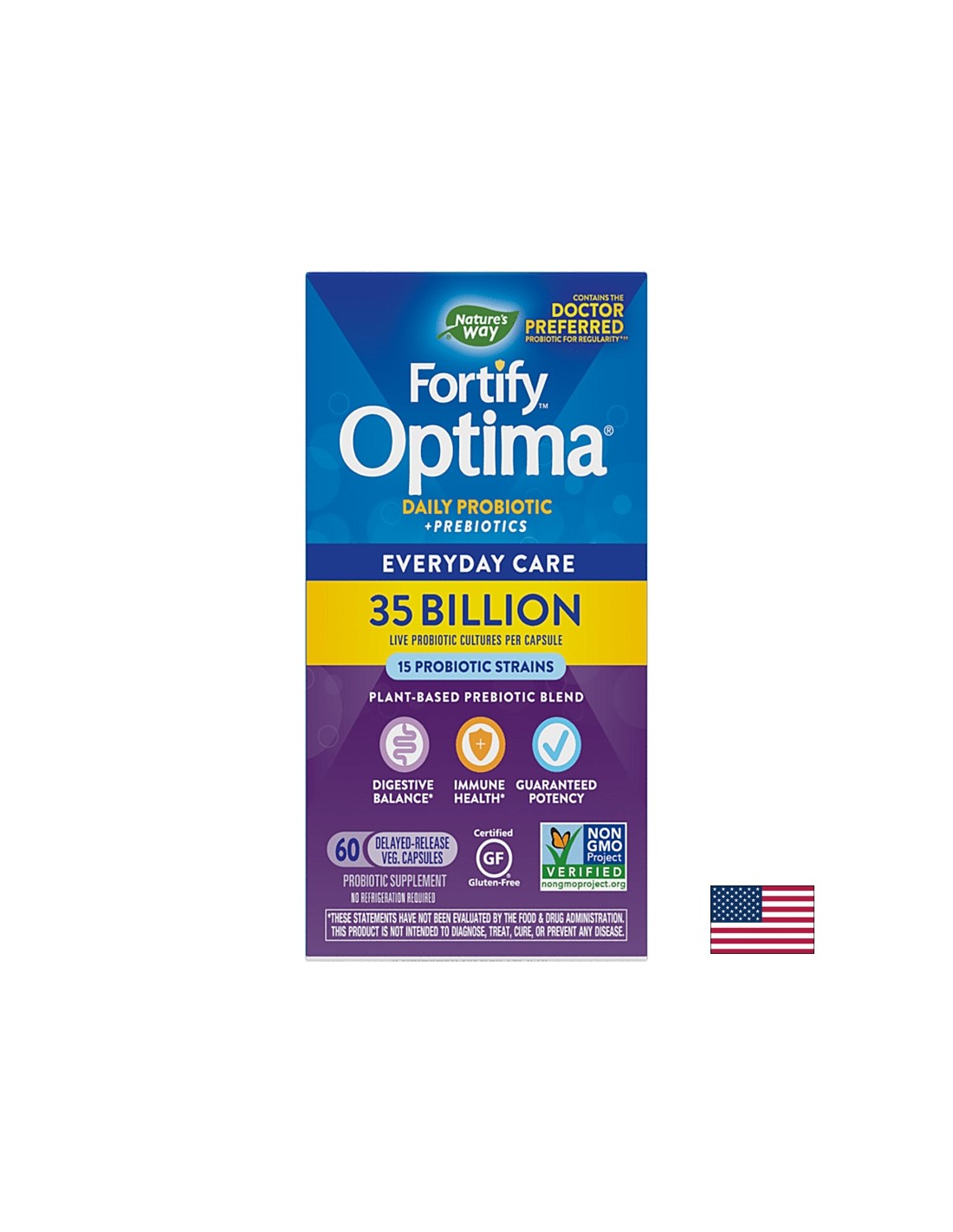Fortify™ Optima® Daily Probiotic + Prebiotic - Fortify Probiotic + Prebiotice, 35 de miliarde de probiotice active, 60 de capsule Nature's Way