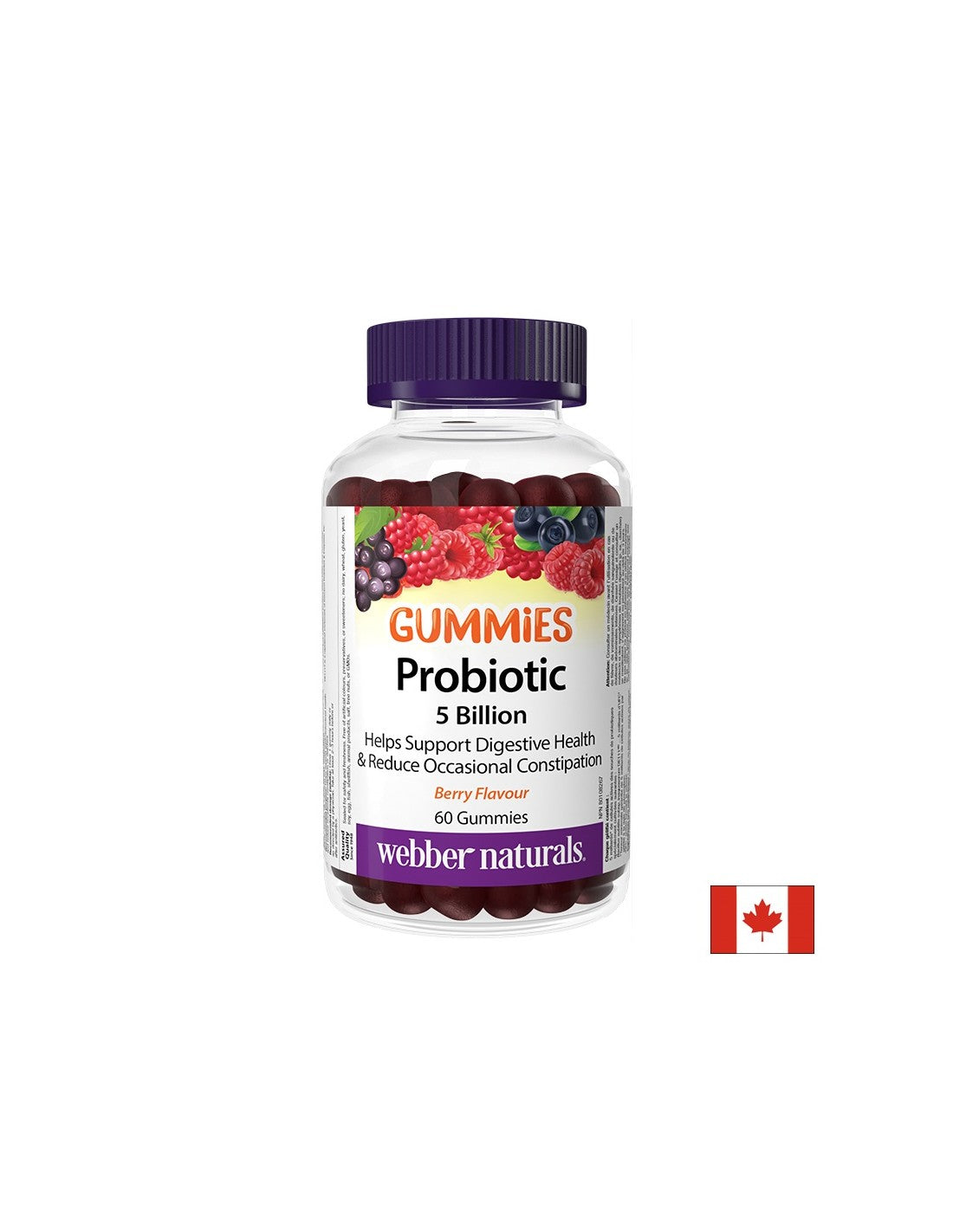 Gummie probiotice 5 miliarde de probiotice active, 60 de tablete de jeleu, cu aromă de fructe de pădure