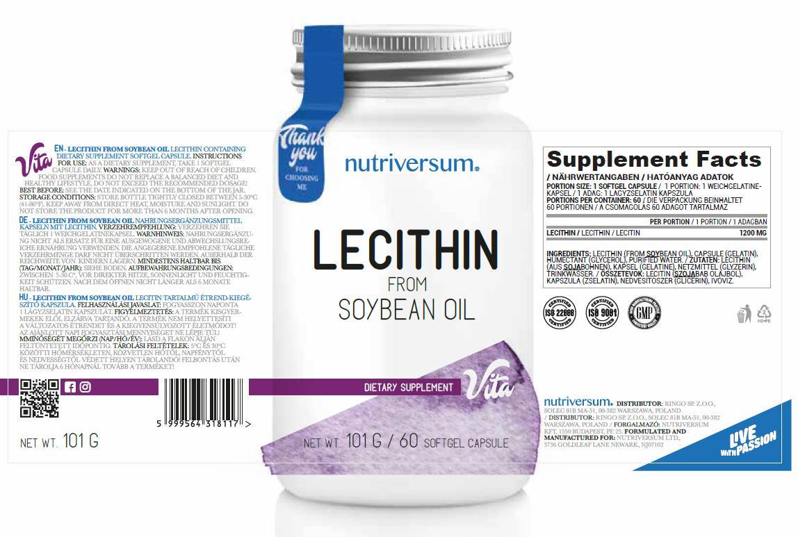 Lecitină 1200 mg | Din ulei de soia - 30 de capsule moi