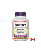 Resveratrol cu ​​extract de semințe de struguri/ Resveratrol 200 mg cu semințe de struguri 25 mg x 90 capsule Webber Naturals