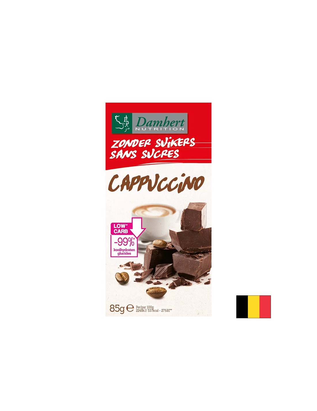 Ciocolată cu aromă de cappuccino (fără zahăr), 85 g