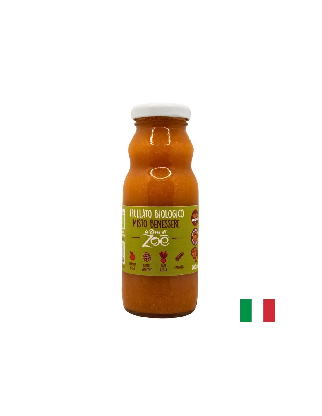 Smoothie organic cu suc de portocale roșii, sfeclă roșie, hrișcă, scorțișoară, 200 ml