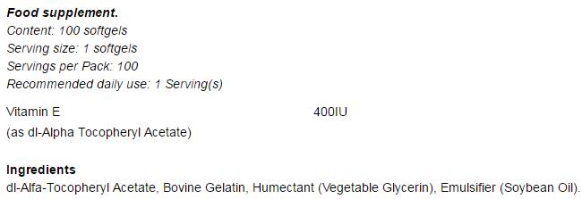 Vitamina E Formula 400 UI - 100 capsule de gel