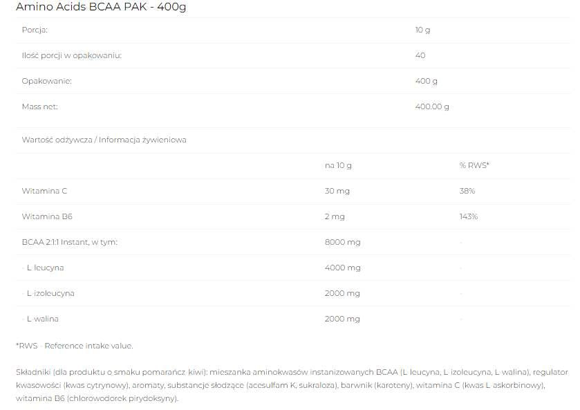 BCAA PAK 2:1:1 instant - 400 grame
