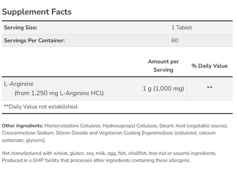 L-Arginina 1000 mg / Dubla putere - 120 tablete