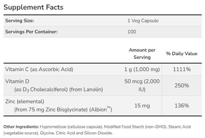 C-1000 Zinc & D-3-100 de capsule