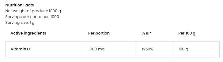Pudră 100% vitamina C - 1000 grame