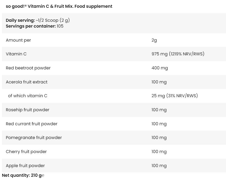 Vitamina C și amestec de fructe | Atât de bine! Seria - 210 grame