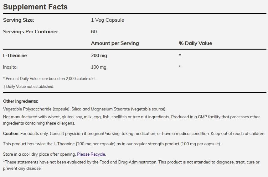 L-Teanina 200 mg / Dubla putere - 120 capsule