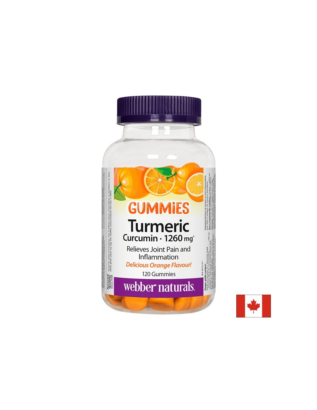 Gummies de curcuma curcumină / Turmeric, 120 de tablete de jeleu cu aromă de portocale Webber Naturals
