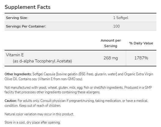 Vitamina E-400 UI D-Alpha - 100 capsule de gel