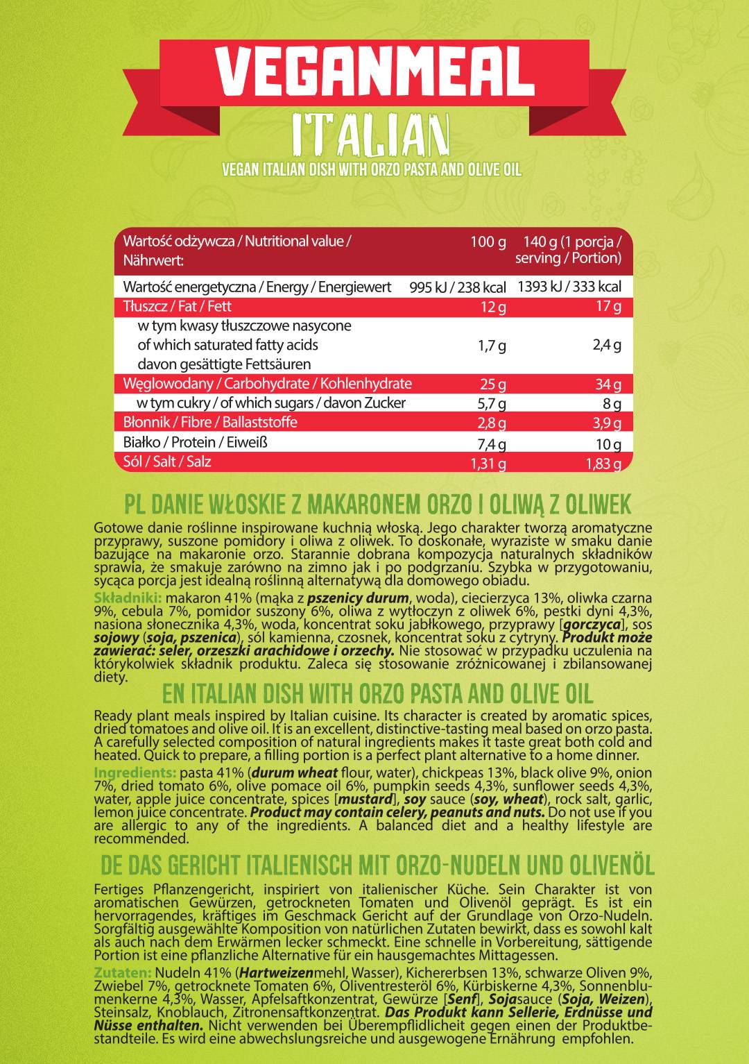 Făină vegană italiană | Mâncare bogată în proteine ​​gata de consumat - 280 de grame
